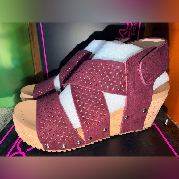 Corkys Shoes - Stylish Burgundy Corkys Faux Suede Sandals